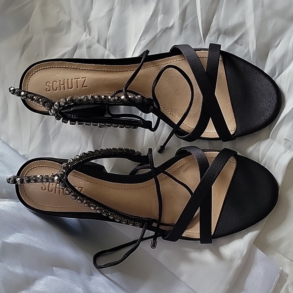 Schutz Islah Rhinestone Wrap Around Block Heel - Picture 7 of 11